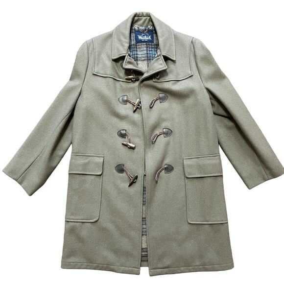 VTG WOOLRICH Pure Wool Duffle Coat in Taupe brown 60s 70s SZ 40 - Picture 1 of 10